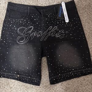 ROMWE Black Jean Shorts with White Accents